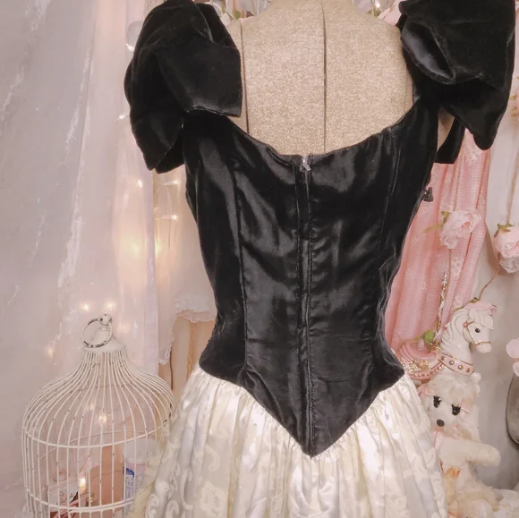 80s prom dress | black and cream - Picture 2 of 3